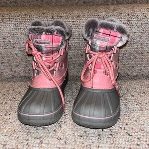 London Fog Pink and Gray Fur-Lined Winter Boots